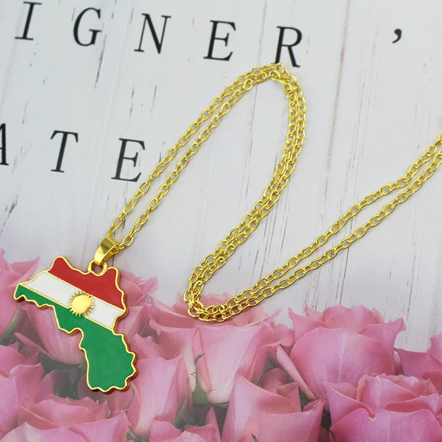 Colorful Kurdistan Map and Flag Pendant Necklace Jewelry For Women Men Birthday Party Fashion Country People Patriotism Gift