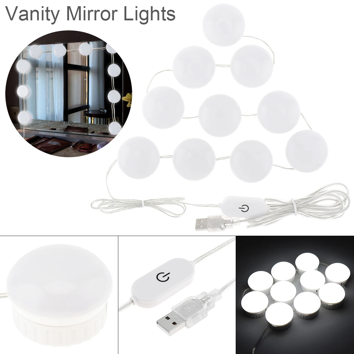 

LED Vanity Mirror Lights Kit with 10pcs Dimmable Light Bulbs Lighting Fixture Strip for Makeup Dressing TableLED Night Lights