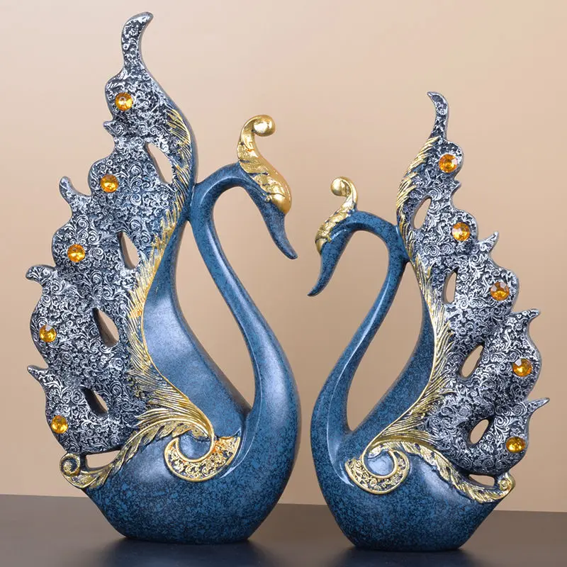 

RESIN ART GOLDEN SWAN LIVING ROOM DECORATION SCULPTURE FOR LOVER WEDDING GOLD DESK TOP POTTERY