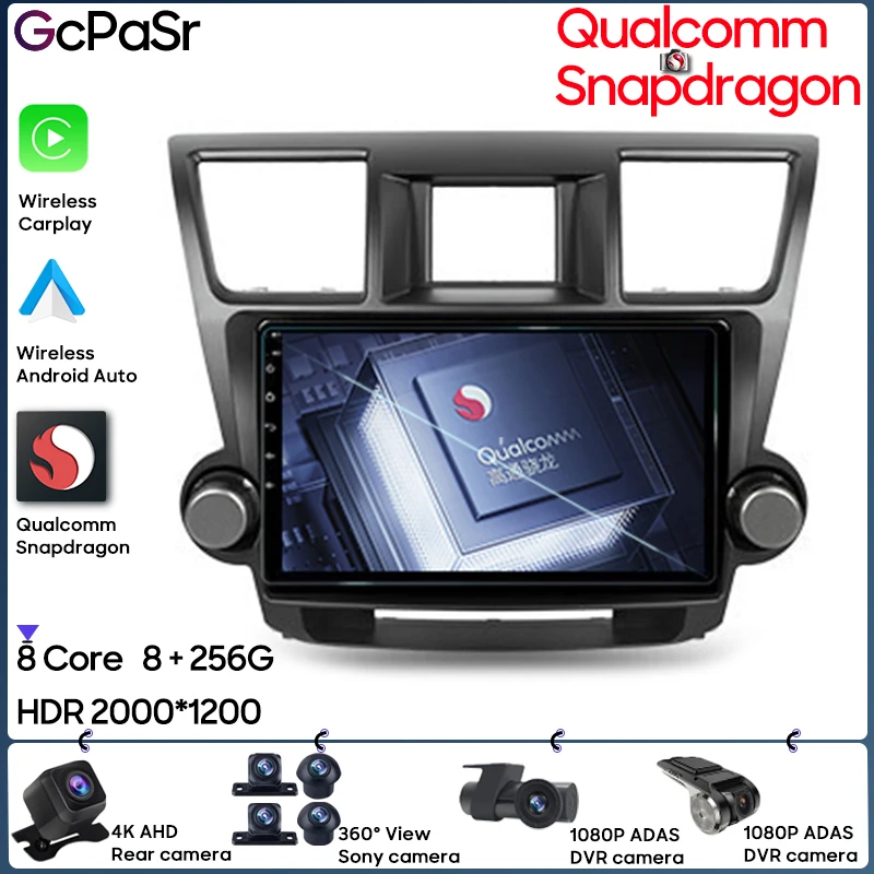 

Car Radio Android Video For Toyota Highlander 2 XU40 2007 - 2013 GPS Navigation Auto Stereo 5G Wifi Screen Dash No 2din