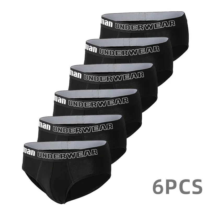 6PcsMensPantiesCottonMenTriangularPantsSolidColourHigh