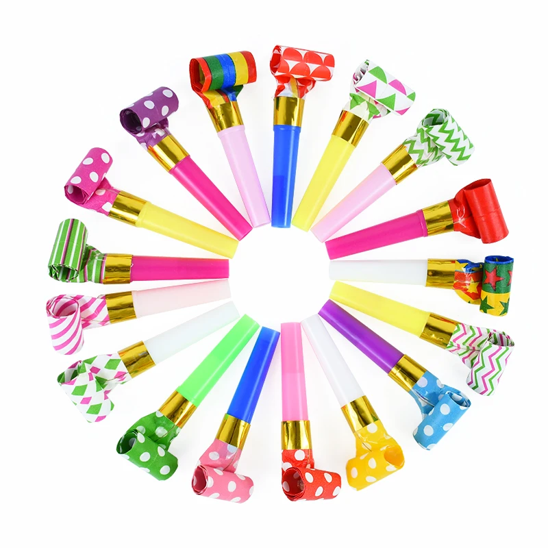 Colorful Blowout Whistle Blow Roll Toy Kids Birthday Party Favors Gifts Cheer Props Pinata Filler Baby Shower Supplies 10/100PCS