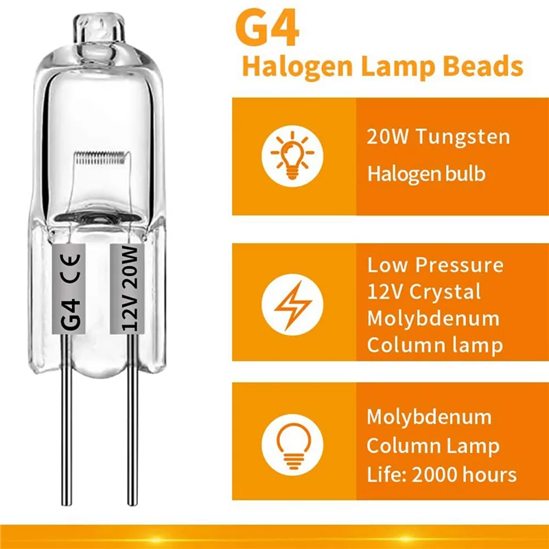 200 Pcs G4 할로겐 전구, 20W 12V 할로겐 전구 2 핀 투명 램프 전구, 밥솥 조명, 신호등, Track-B51B