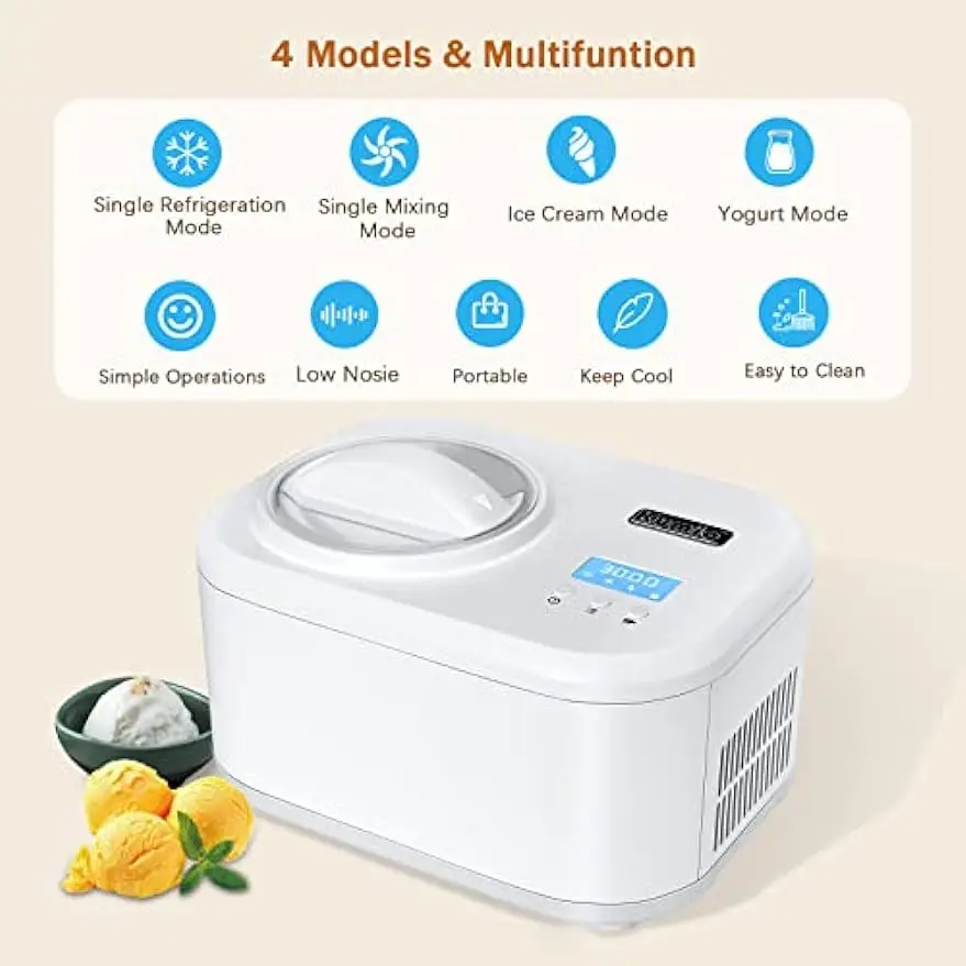 EUHOMY 1 Quart Auto Ice Cream Maker with Compressor, No Pre-freezing, 3  Modes Gelato Maker, Keep Cool Function, Easy-to-Clean, Frozen Yogurt  Machine