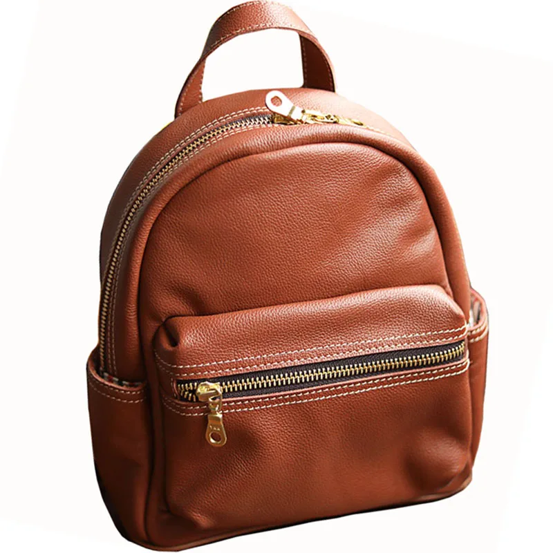 Top Layer Cowhide Women Backpack Small Genuine Leather Schoolbag Original Niche Backpack Female Preppy Style