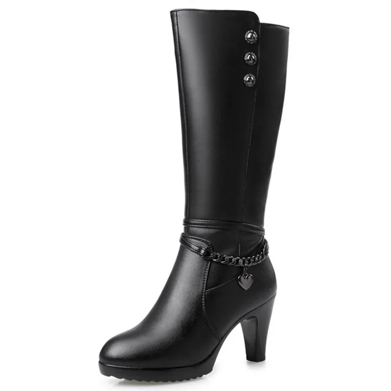 DIMANYU Winter Shoes Boots Woman High-heel Genuine Leather Women Long Boots Thick Wool Warm Dress Riding