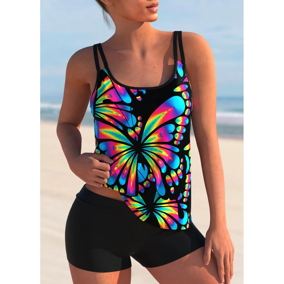 Women Swimwear Swimsuit Bikini Set Bathing Suit Vintage Beach Wear Plus Size Summer Loose Tankini Abstract Printing Monokini