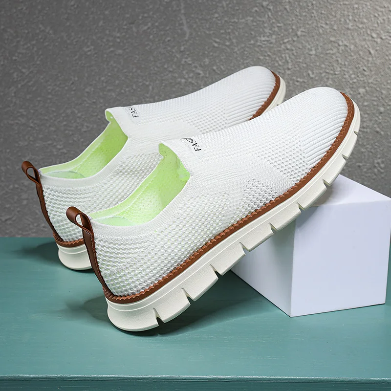 Summer Knit Men's Loafers Shoes Trend Breathable Slip-on White Sneakers Man Fashion Lightweight Casual Shoes For Men Big Size 48