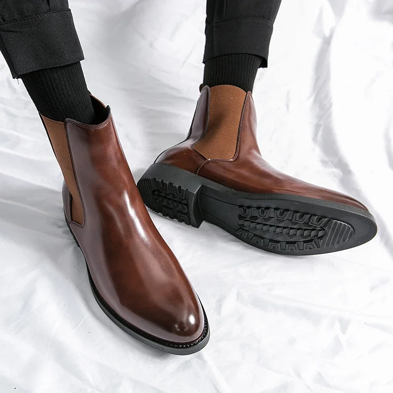 European Station Men's Fashion Chelsea Boots Casual Classic Anti slip Durable Short Sleeve Black Brown Sizes 38-46 Male Boots