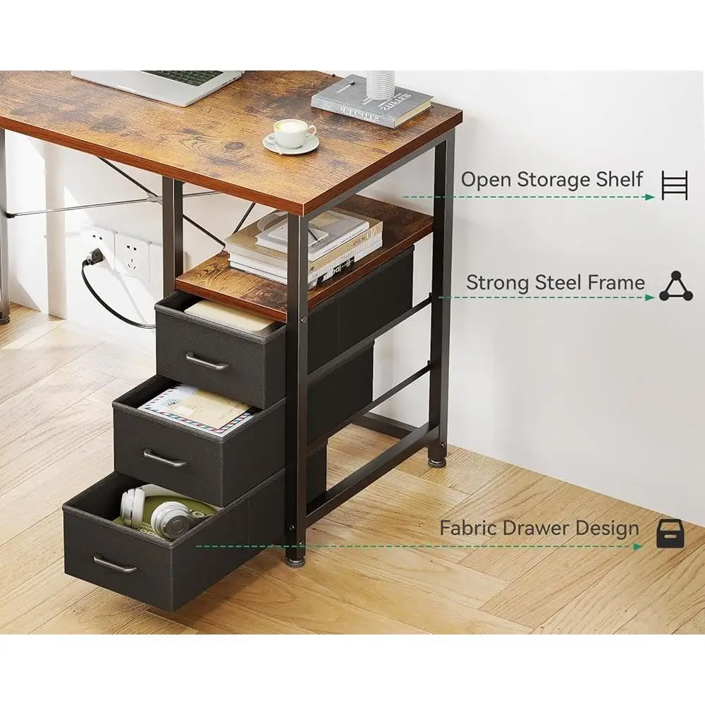 Small Computer Desk with Power Outlets and Storage Drawers Home Office Study Room Kids Bedroom 5