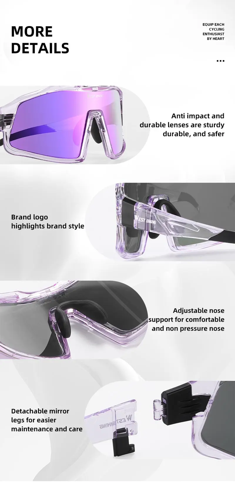 West Biking Männer Radfahren Sonnenbrille MTB Outdoor Fahrrad Brille Frauen Rennrad Brille weltweit erste photo chrome Rahmen Brille – Detail 12