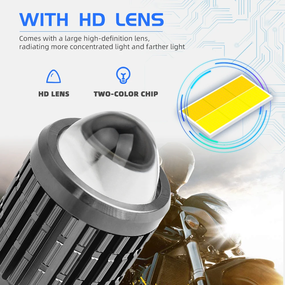 HL H4 LED 오토바이 헤드라이트 전구 H6 P15D CSP LED 렌즈 백색 황색 하이 로우 빔 스포트라이트 오토바이 스쿠터 오프로드용 12V