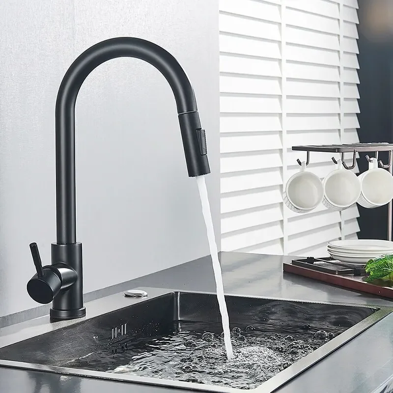 Black Deck Mounted Sprayer Kitchen Faucet with Two Functions - Single Handle Hot and Cold Water Sink Mixer Tap. kitchen sink faucet with pull out spray with spray gun swivel hot and cold water single hole mixer faucet for kitchen sink