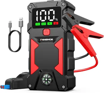 Batteria booster da 5000 A Avviatore di emergenza da 24800 mAh (fino a tutta benzina, motore diesel 8,0 L). Avviatore di emergenza con porta di ricarica USB, LED L