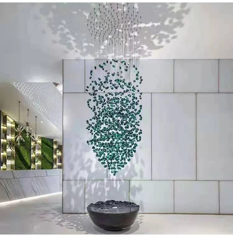 Modern Crystal Glass Chandelier Staircase Luxury Stone Chandeliers Lighting Home Decor Cristal Pendant Suspension Lamps