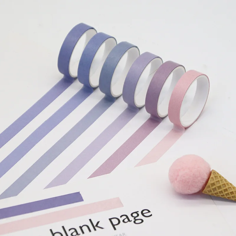 6 롤 레인보우 그라디언트 시리즈 솔리드 컬러 테이프 수제 DIY 스크랩북 소재 장식 테이프 앨범 매거진 테이프