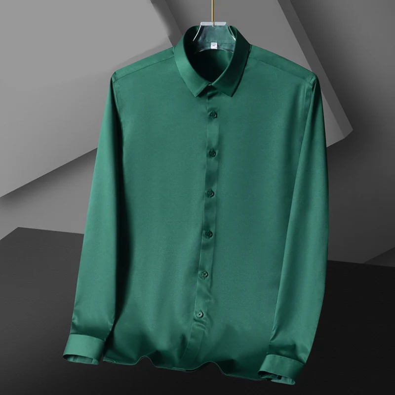 Men's Satin Luxury Dress Shirt Regular Fit Silk Casual Dance Party Long Sleeve Fitted Wrinkle Free Tuxedo Shirts