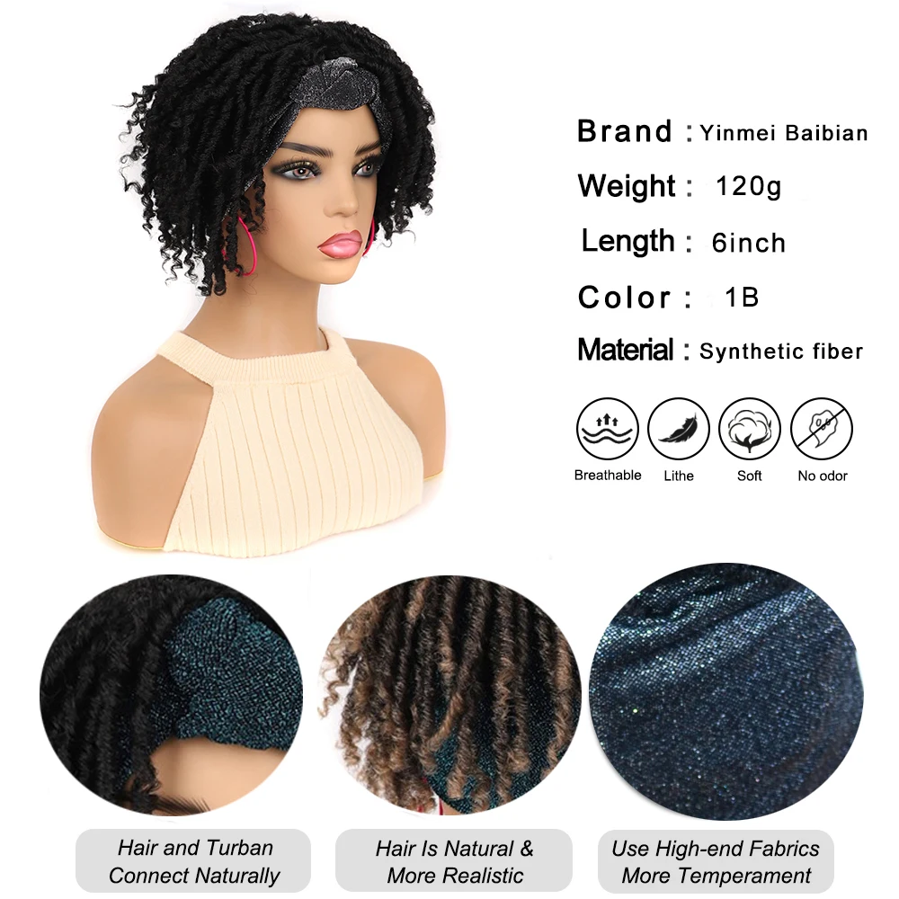 Faux Locs Headband Wig Short Dreadlock Wigs Goddess Hand Braided Twist Synthetic Wigs for Black Women Curly Dreadlock Locs Wig