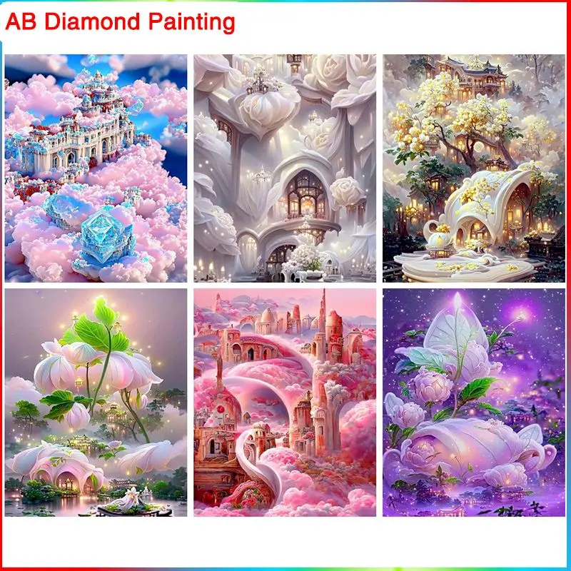 

GATYZTORY Full Suqare Round Diamond Embroidery Fantasy Castle Landscape Mosaic AB Painting Artwork Cross Stitch Sets Handmade