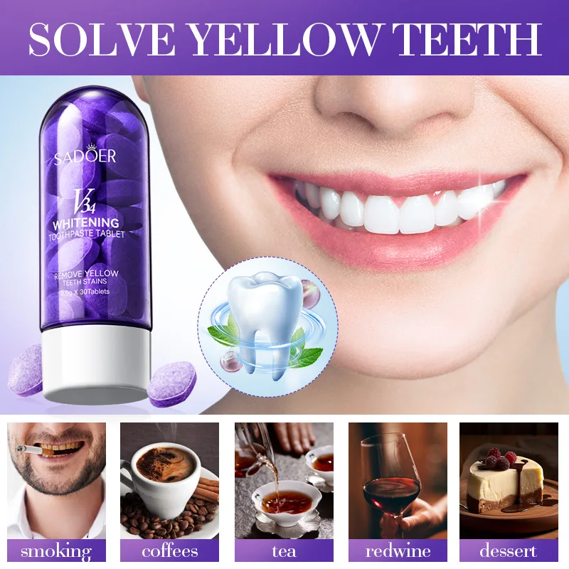 V34 Purple Whitening Toothpaste Remove Yellow Stains Gel Dental Plaque Bleaching Cleaning Oral Hygiene Brighten Tooth Care Tools teeth whitening product teeth whitening essence teeth health product