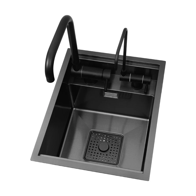 Black Nano Kitchen Sink Hidden Single Bowl Bar Small Size Sink