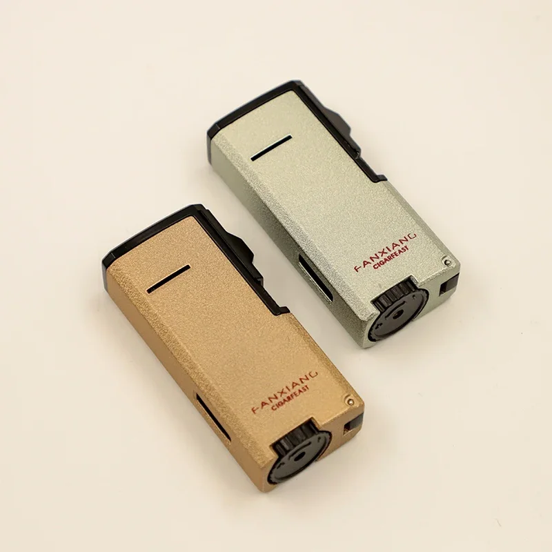 

New Windproof Portable Cigar Lighter Accessories Triple Flame Jet Lighter with Cigar Punch Visible Gas Tank Smoking Travel