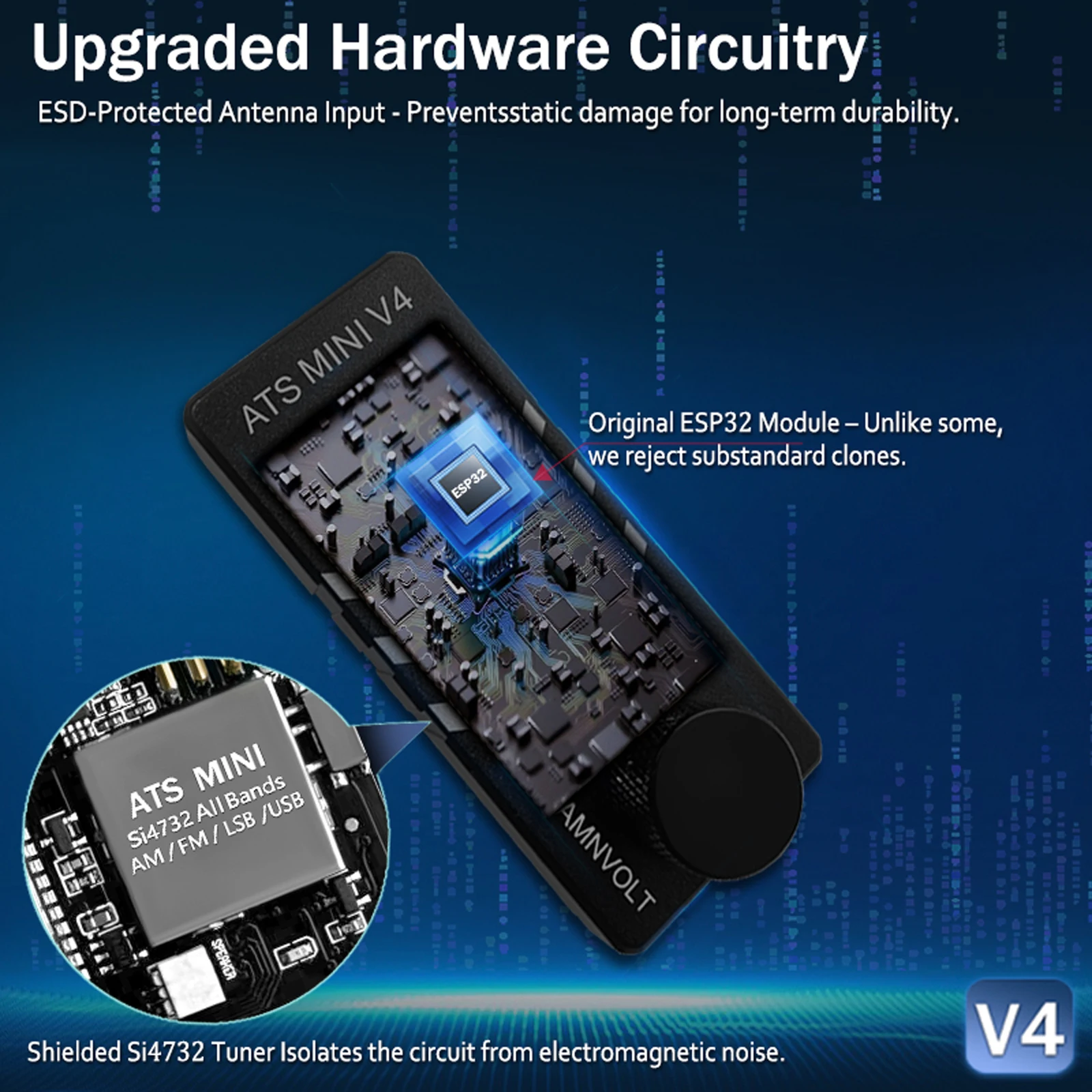 AMNVOLT V4 ATS MINI SI4732 라디오 모든 밴드 DSP 라디오 FM AM SSB LSB USB 수신기 V3S 라디오 (하이-Z 헤드폰 앰프 회로 포함)