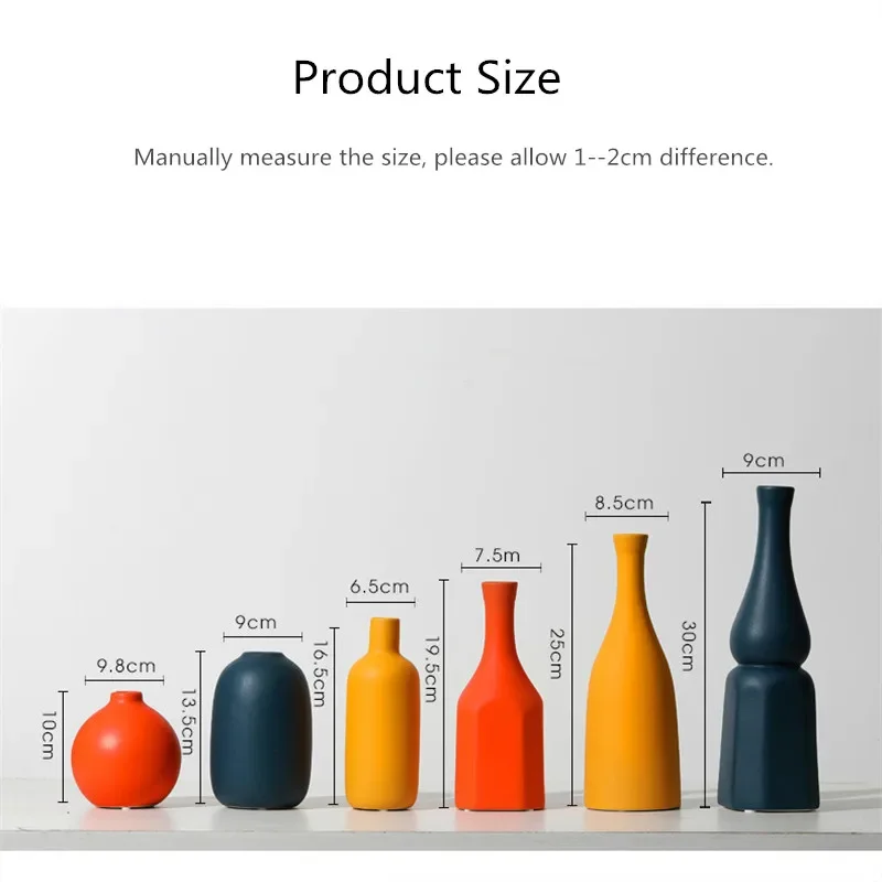 Orange Yellow Blue Nordic Ceramic Dried Flower Vase Decoration Guest Restaurant Ornaments Home Decoration accessories gift 6