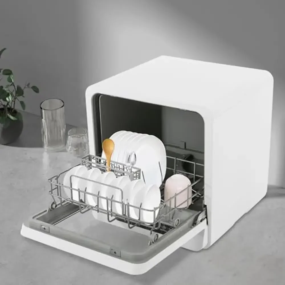 4.8L Portable Mini Dishwasher 110V Compact Countertop Dishwasher Deep Clean Efficient Operation Eco-friendly White 2