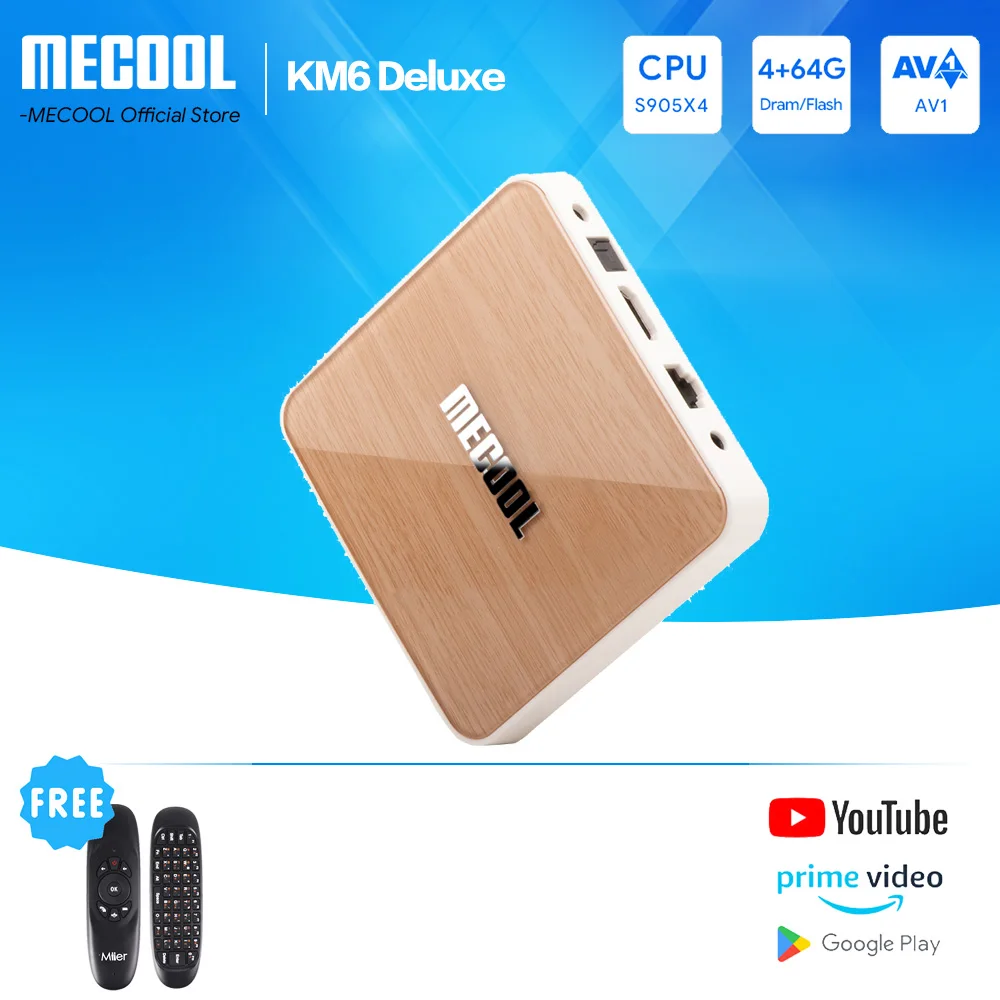 Tv Box Android 10 4G 64Gb Mecool Km6 Deluxe Wifi 6 Certificazione Google 4K Voice Amlogic S905X4 1000M Lan Smart Tvbox