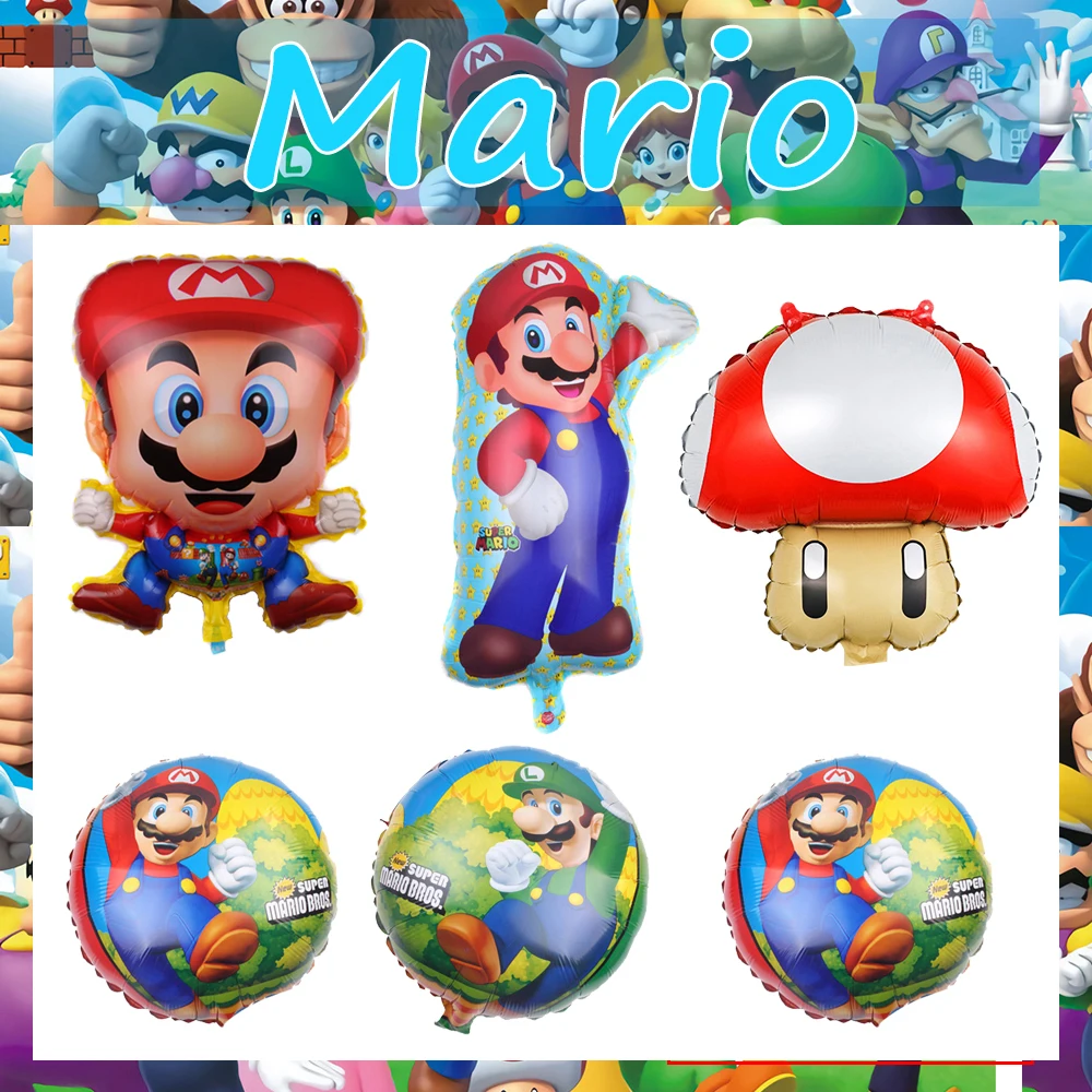 Marioed Luigi 5Pcs Round Foil Ballon Sets Party Supplies Boys Girls Favors DIY Aluminium Film Party Decoration Family Event Gift images - 6