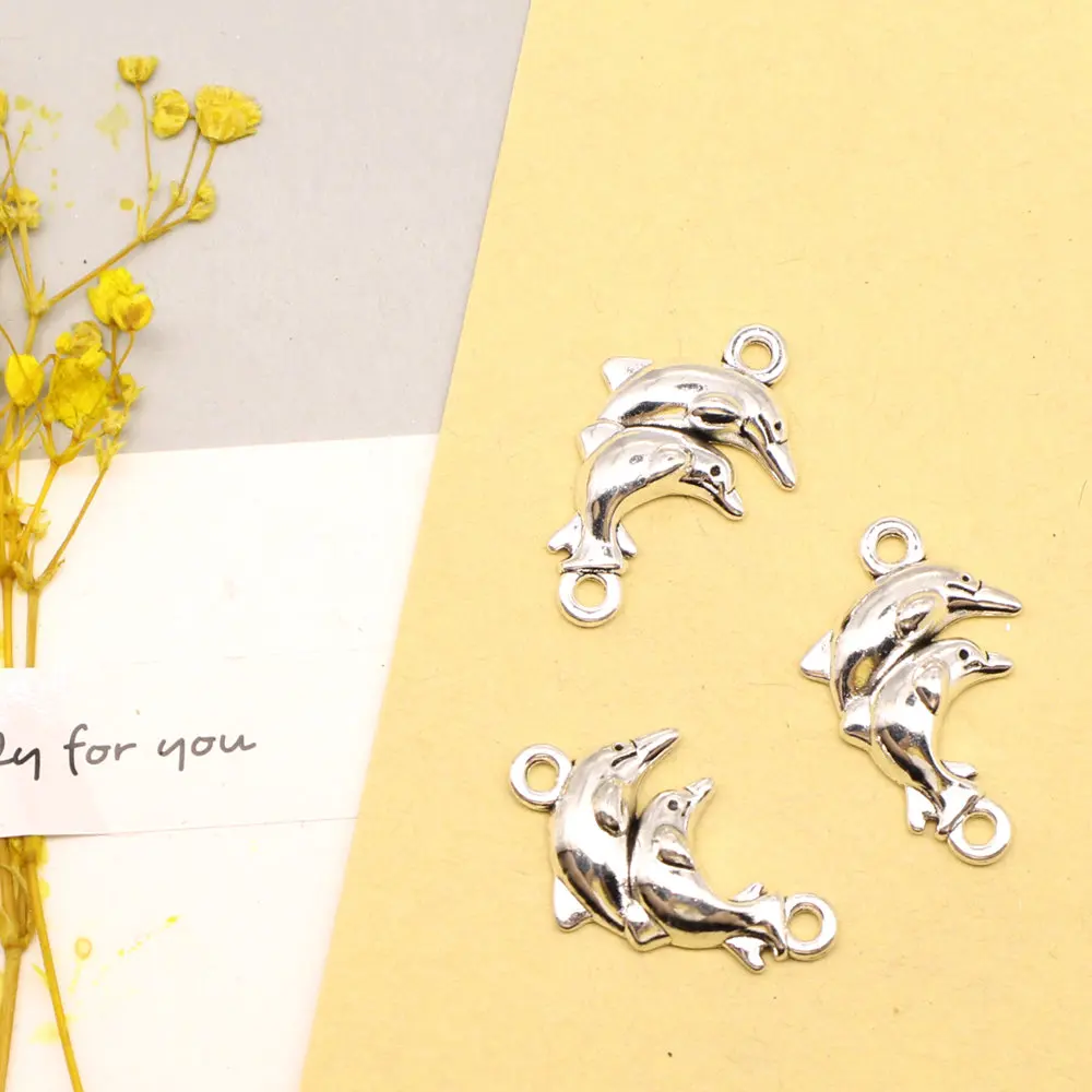 

10pcs 17x27mm Dolphin Connector Pendant Diy Craft Jewelleri Antique Silver Color