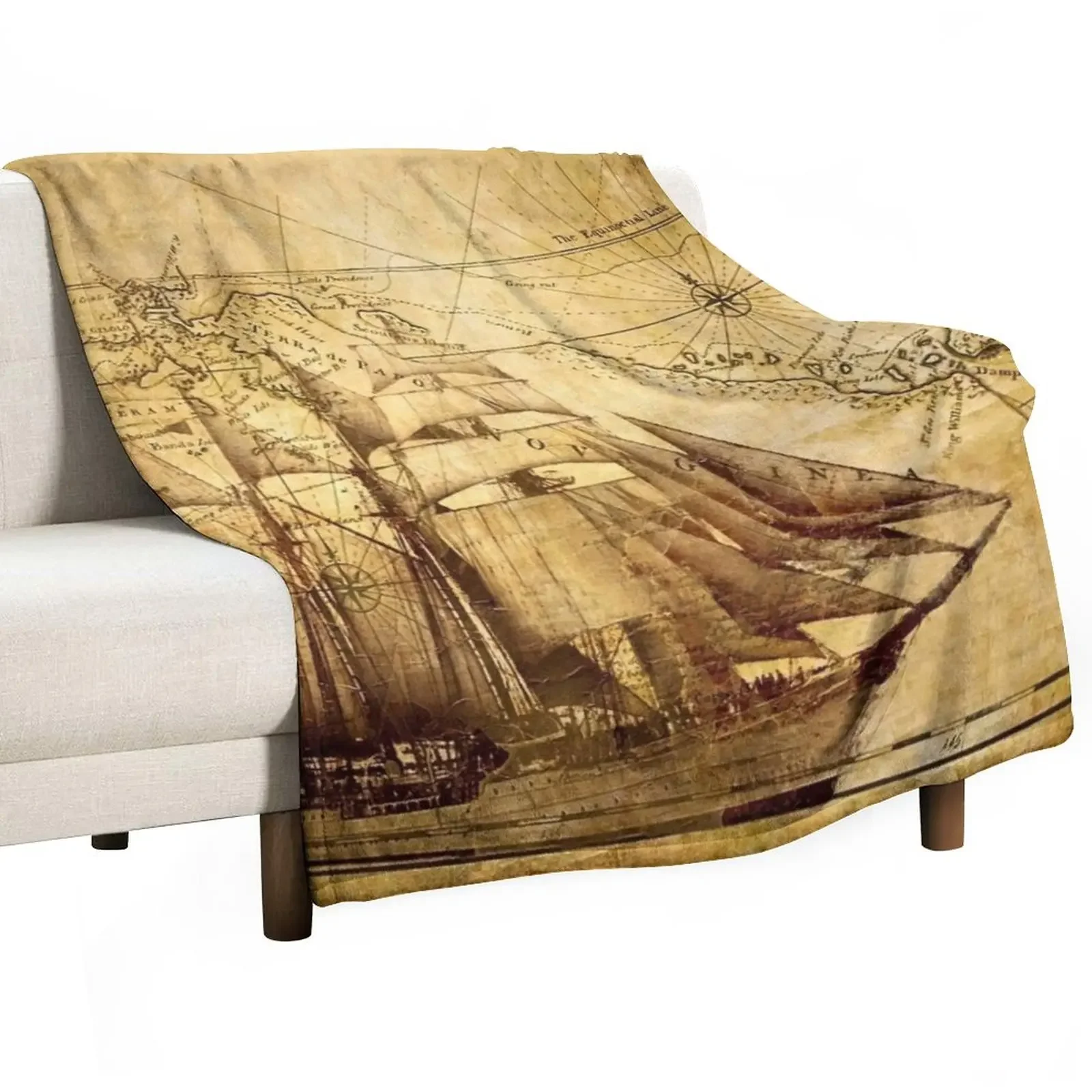 

Vintage ship map Throw Blanket Warm Picnic Blankets