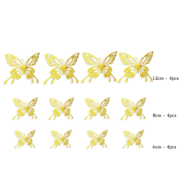 12Pcs Metal Texture Gold Artificial Butterfly Cake Topper Cake Decoration Simulation Butterflies Wedding Crafts Party Decoration G019