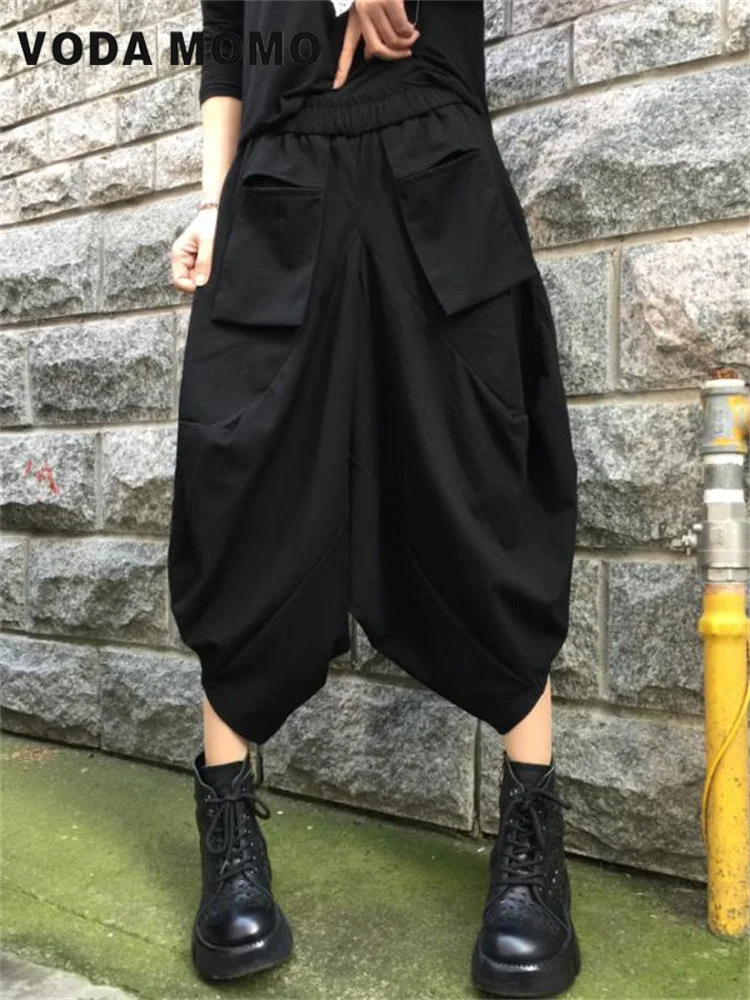 

Spring Nine-point Pants Women's Vintage Loose All-match Casual Wide-leg Pants Bloomers Elastic High Waist Haren Pants Streetwear