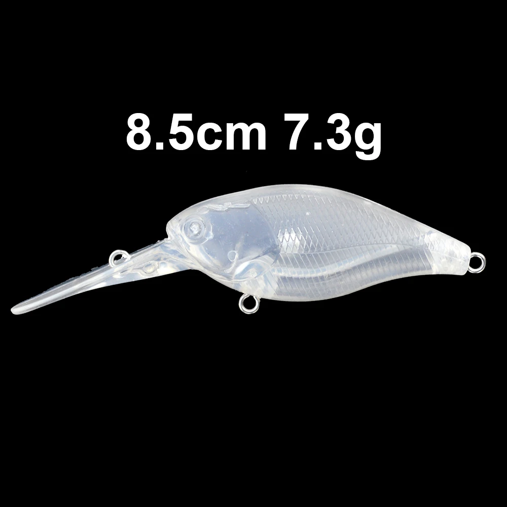 2pcs 8.5cm 7.3g Clear Unpainted DIY Plastic Crankbait Fishing Lure