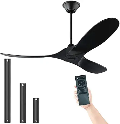 

Modern Ceiling Fan No Light 60" Outdoor Ceiling Fans Black Ceiling Fan, Retro Wood Ceiling Fans, DC Motor, for Restaurant Li