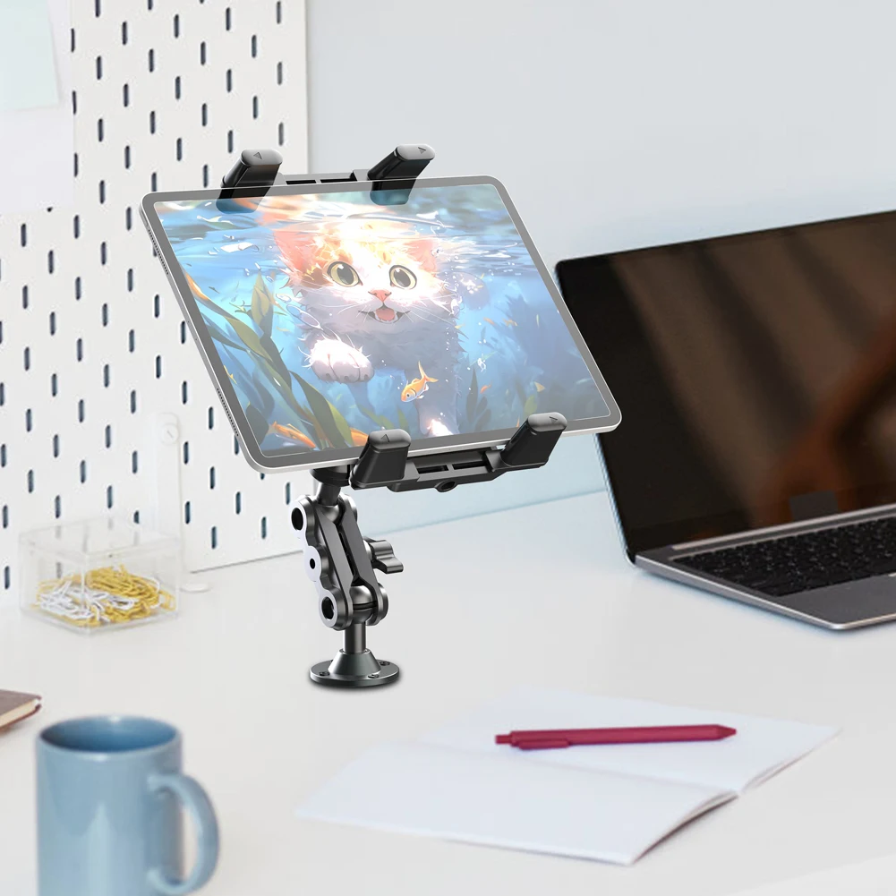 Heavy Duty Tablet Holder Wear Resist Aluminum Drill Base Phone Rack 360 Degree Rotable Car Dashboard Phone Mount for Home Office