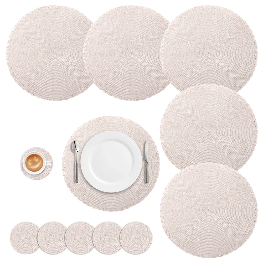Set of 6 Stylish Braided Placemats and Coasters – Durable, Washable, and Heat-Resistant