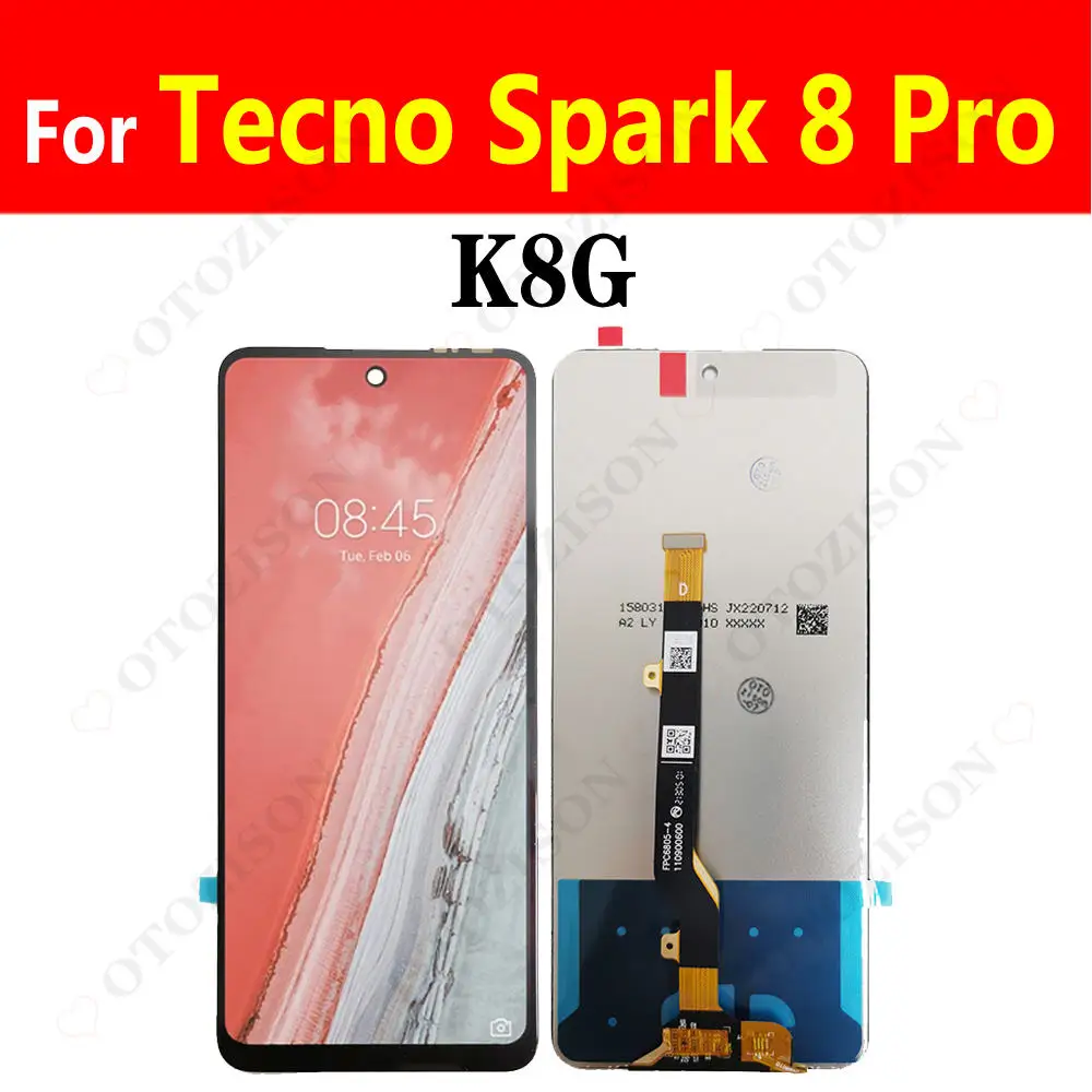 

ЖК-дисплей 6,8 дюйма для Tecno Spark 8 Pro KG8, ЖК-дисплей, дигитайзер, сенсорная панель, датчик экрана в сборе, сменный дисплей Spark 8Pro K8G