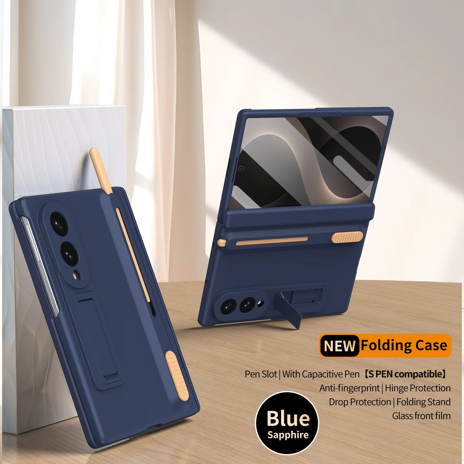 Foldable Phone Protective Case with Retractable Stylus, Built-in Kickstand & Screen Guard