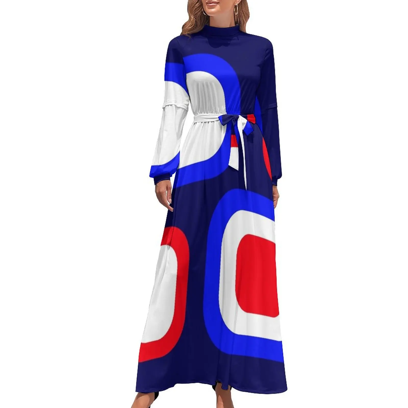 thumbnail image 1 of Vestido largo con bloques de color rojo, blanco y azul retro, vestidos de novia para mujer, vestidos de noche de lujo 2024, 1 of 5