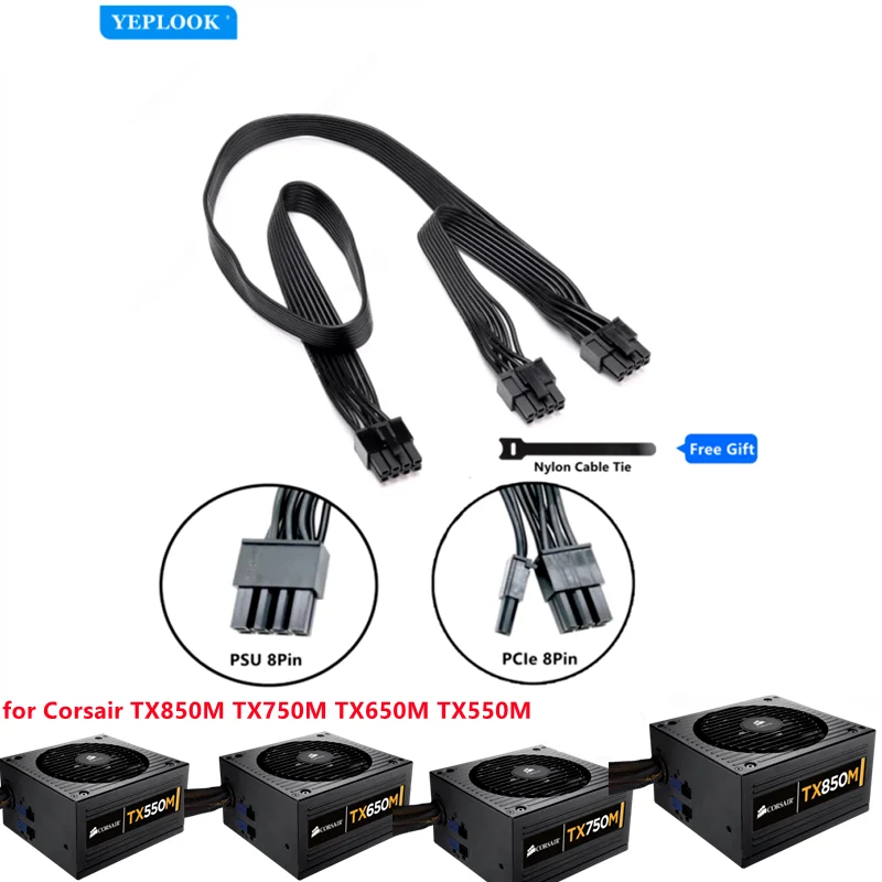 

Original Corsair Modular PSU 8Pin to PCIe Dual 8Pin 6+2Pin GPU Power Cable for TX850M TX750M TX650M TX550M Series 18AWG 60+20CM