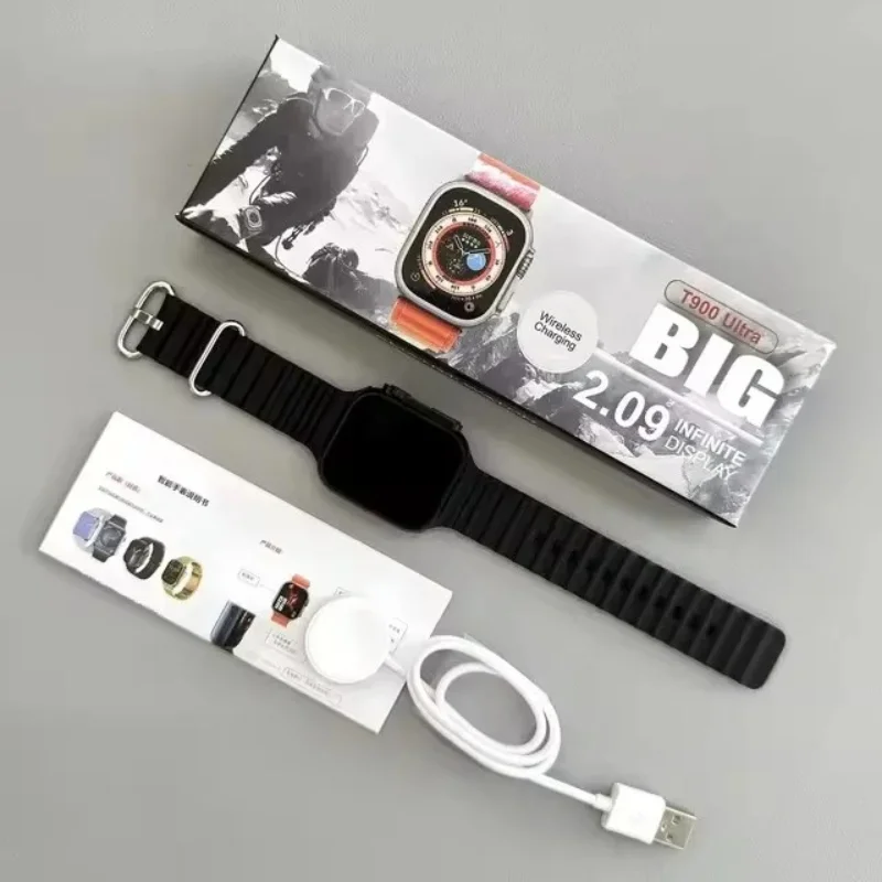 오리지널 T900 울트라 스마트 워치 49mm 2.09인치 무선 충전기 블루투스 통화 심박수 스포츠 스마트워치 남성 여성용 IOS 안드로이드