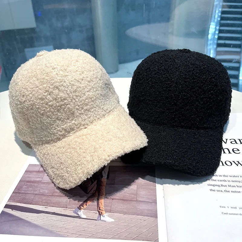 

Hat for Winter Women Baseball Cap Artificial Lamb Wool Hats Version Tide Warm Cap Plush Baseball Caps Spring Autumn Hat