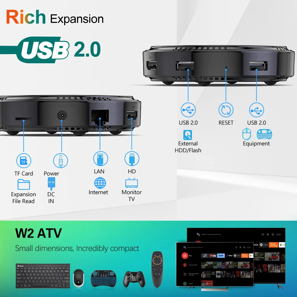 W2 Atv Androidtv 11.0 Smart Tv Box Amlogic S905w2 Ondersteuning Google Voice Input 8K Video 4K @ 60fps Av1 Dual Wifi Bt4.0 Mediaspeler