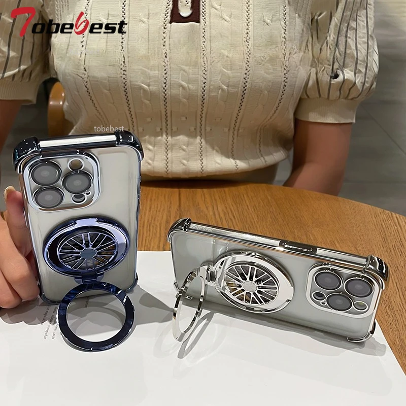 Clear Shockproof Plating Gyro Phone Holder Case