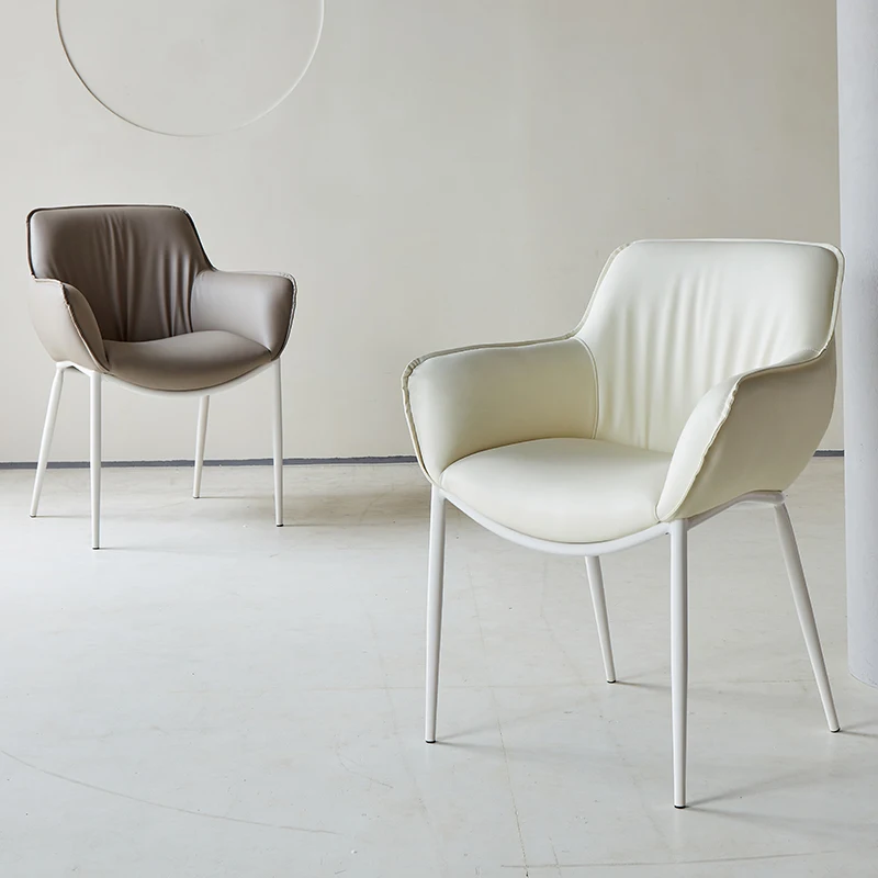 

Luxury Comfort Leather Dining Chair Modern Designer Office Armrest White Chair Living Room Sillas De Comedor Nordic Furniture