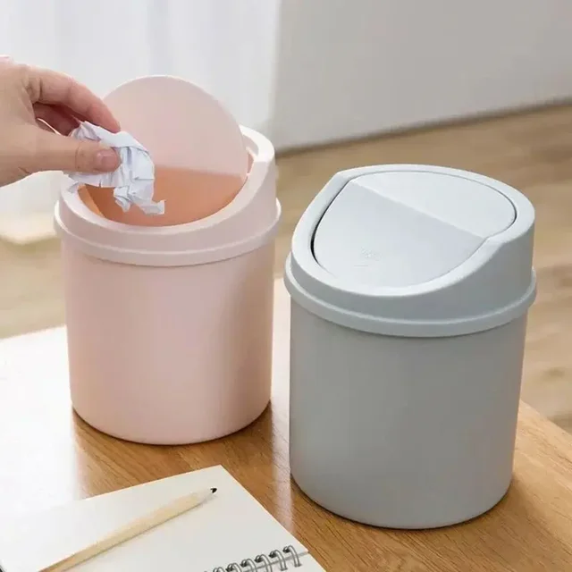 Mini Desktop Bin Small Trash Can Tube with Cover Bedroom Trash Can Garbage Can Clean Workspace Storage Box Home Desk 3