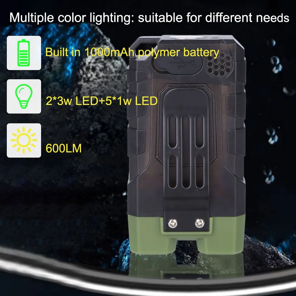 강력한 LED 손전등 키 체인, USB 충전 알람 비상 램프, 야간 달리기 순찰용 비상 포켓 랜턴, 1000mAh